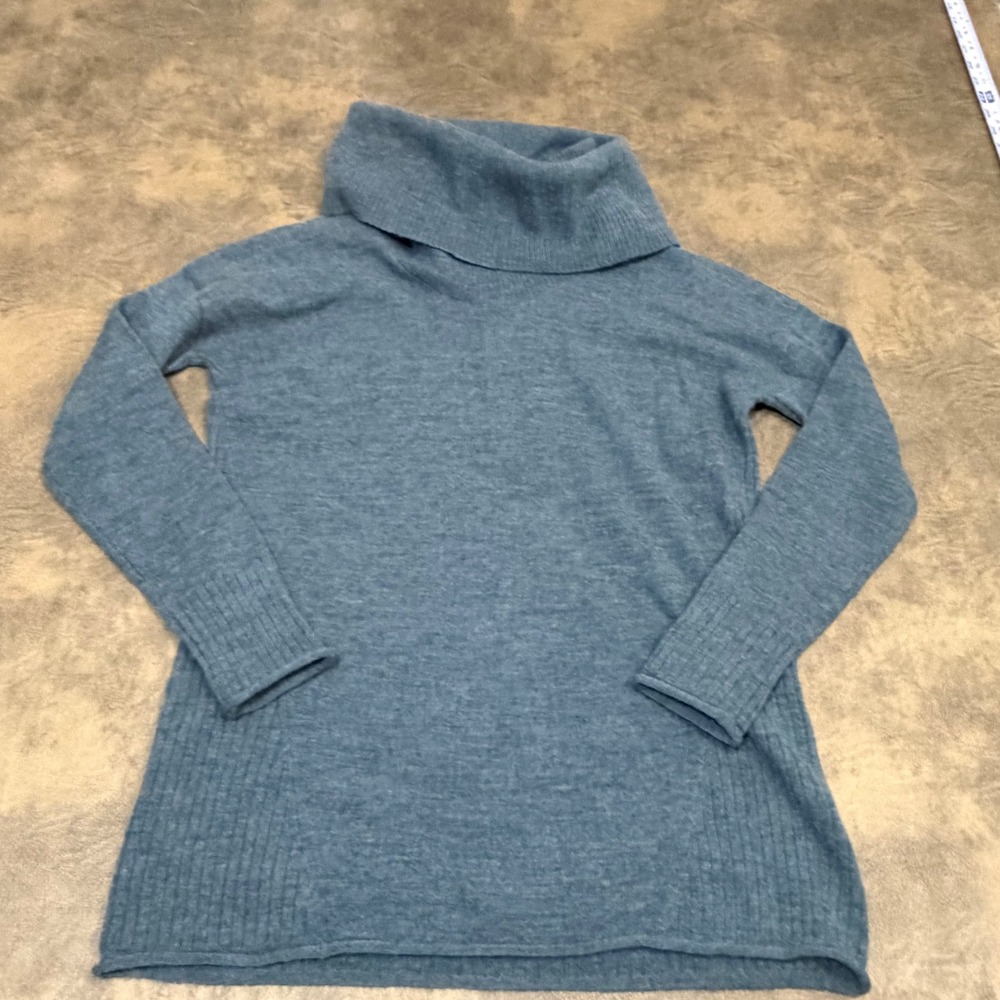 Cynthia Rowley Cowl Neck Sweater Womens XS Blue Extrafine Merino Wool Ribbed